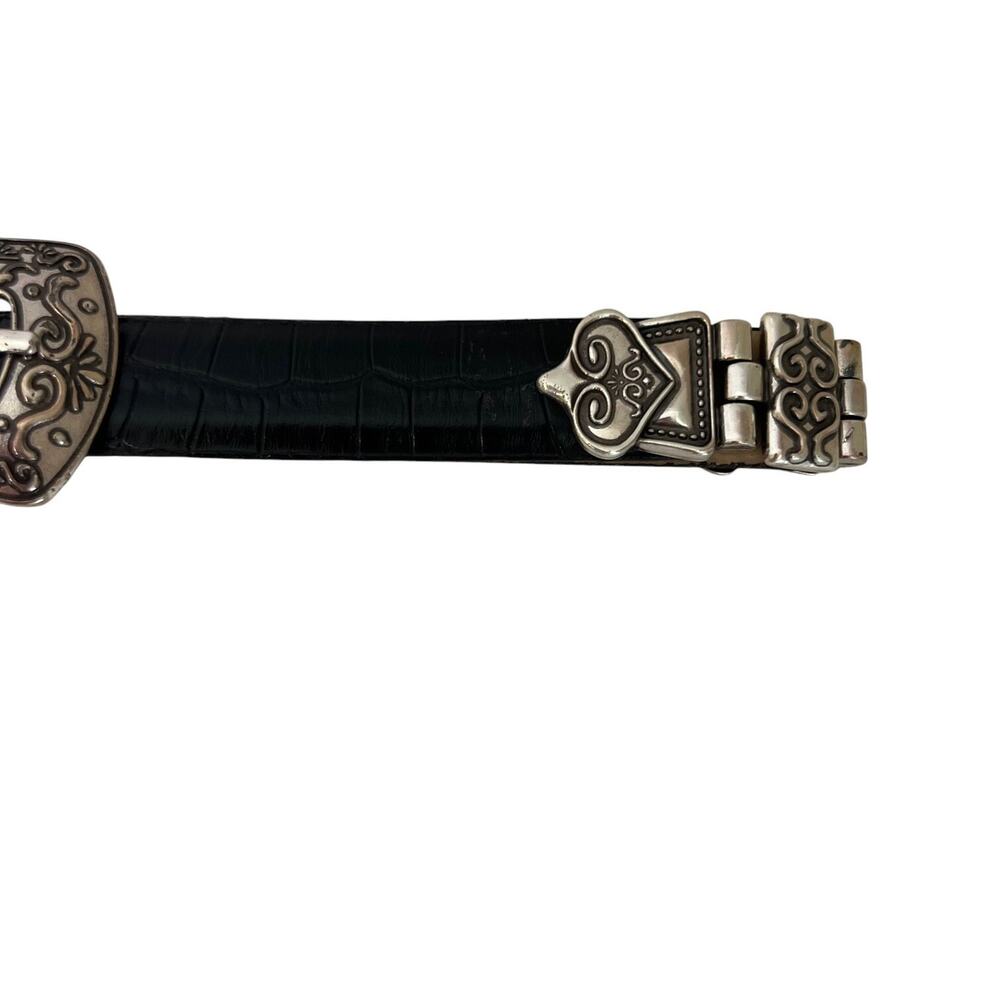 Lake Shore Diva Accessories Womens Black Leather Belt Large Silver Tone Western - Picture 5 of 10